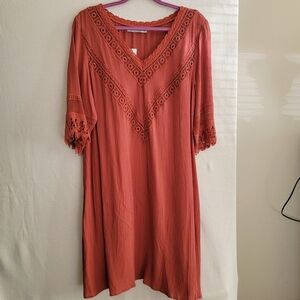 NWT Maurices Boho Gauze And Lace Coral Dress Large